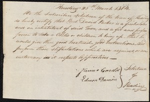 George Washington Mann indentured to apprentice with David Parker, Jr. of Reading