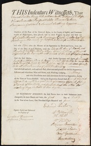 Lydia Southward indentured to apprentice with Benjamin Clarke Cutler of Roxbury