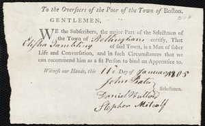 John Hale indentured to apprentice with Elisha Tambling of Bellingham