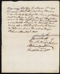 Endorsement Certificate for Joshua Persons of Palmer