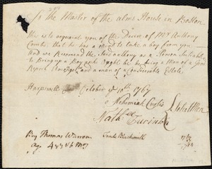 Thomas Warren indentured to apprentice with Anthony Combs, Jr. of Harpswell