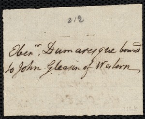 Ebenezer Dumaresque indentured to apprentice with Nathaniel [Nathanael] Martyn of Harvard