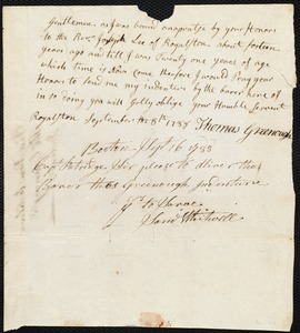 Thomas Greenough indentured to apprentice with Joseph Lee of Royalton