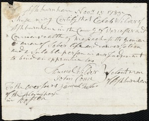 Charles Dix Wallis indentured to apprentice with Caleb Wilder of Ashburnham