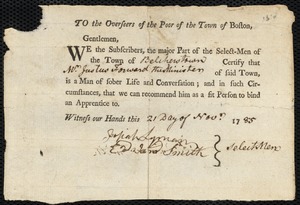 James Gordon indentured to apprentice with Justus Forward of Belchertown