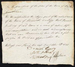Joanna Goodrage indentured to apprentice with Daniel Billing [Billings] of Hardwick
