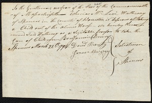 George Washington indentured to apprentice with Levi Hathway of Spencer