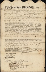 Samuel Waters indentured to apprentice with Jonathan Clark of Braintree
