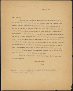 Nicola Sacco typed letter (copy) to Bartolomeo Vanzetti, [Dedham], 20 November 1921