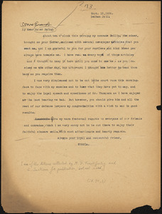Nicola Sacco typed letter (copy) to &quot;Mater Baing&quot; (i.e. Elizabeth Glendower Evans), [Dedham], 15 September 1926
