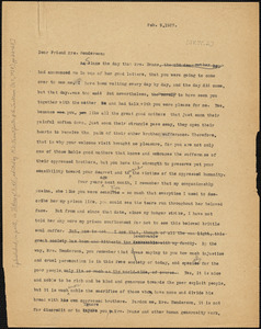Nicola Sacco typed letter (copy) to Mrs. [Jessica] Henderson, [Dedham], 9 February 1927