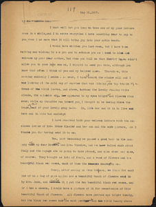 Nicola Sacco typed letter (copy) to &quot;Auntie Bee&quot; [Elizabeth Glendower Evans], Dedham, 22 May 1927