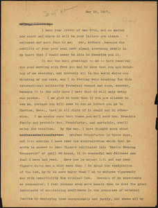 Nicola Sacco typed letter (copy) to &quot;Auntie bi&quot; [Elizabeth Glendower Evans], [Dedham], 28 May 1927