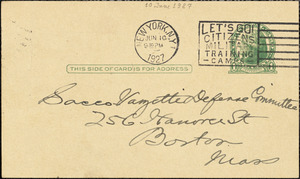 Brentano&#39;s Inc. (postcard) to the Sacco-Vanzetti Defense Committee, N.Y., 10 June 1927