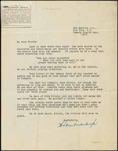 Warren Starr Van Valkenburgh typed letter signed to Nicola Sacco, New York, 24 June 1927