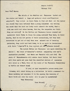 . King typed letter signed to [Rosina] Sacco, Chicago, 9 August 1927