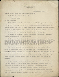 Bishop William Brown typed letter signed to Nicola Sacco and Bartolomeo Vanzetti, Galion, Ohio, 9 August 1927