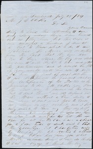 A. J. McElveen, Sumterville, S.C., autograph letter signed to Ziba B. Oakes, 25 July 1854