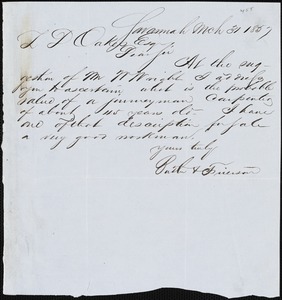Butler &amp; Frierson, Savannah, Ga., manuscript letter signed to Ziba B. Oakes, 31 March 1857