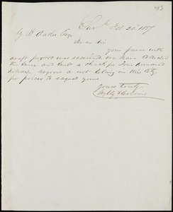 Wylly &amp; Collins, Savannah, Ga., manuscript letter signed to Ziba B. Oakes, 20 February 1857