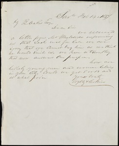 Wylly &amp; Collins, Savannah, Ga., manuscript letter signed to Ziba B. Oakes, 14 February 1857