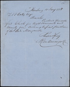 R. M. Owings, Hamburg, autograph letter signed to Ziba B. Oakes, 10 January 1857