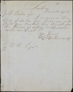 H. H. Kinard, Newberry, S.C., autograph note signed to Ziba B. Oakes, 18 December 1856