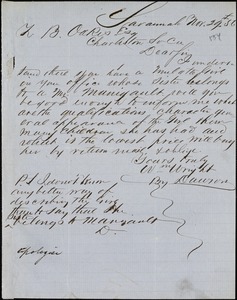 William Wright, Savannah, Ga., manuscript letter signed to Ziba B. Oakes, 29 November 1856