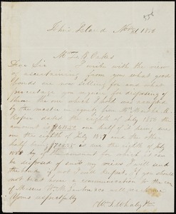 William T. Whaley, Jr., John&#39;s Island, S.C., autograph note signed to Ziba B. Oakes, 21 November 1856