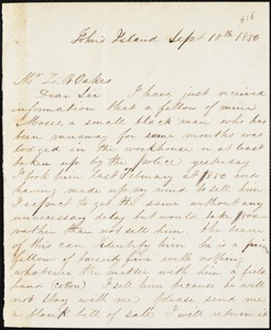 William T. Whaley, Jr., John&#39;s Island, S.C., autograph letter signed to Ziba B. Oakes, 18 September 1856