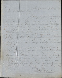 F. C. Barber, Augusta, Ga., autograph letter signed to Ziba B. Oakes, 17 February 1854