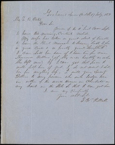 G.W. Kittrell, Graham&#39;s Turnout, S.C., autograph letter signed to Ziba B. Oakes, 17 February 1854