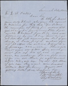 William Wright, Savannah, Ga., manuscript letter signed to Ziba B. Oakes, 16 February 1854