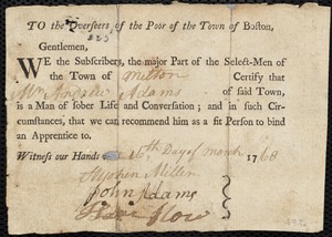 James Raven indentured to apprentice with Andrew Adams of Milton