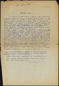 Bartolomeo Vanzetti typed letter (copy) to Giovanni Battista Vanzetti, [Charlestown, ca. February 1921]