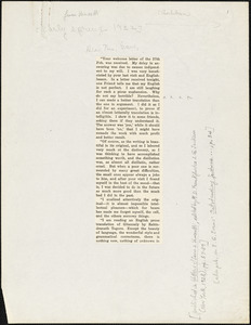 Bartolomeo Vanzetti printed letter to [Elizabeth Glendower Evans], [Charlestown], early Spring, 1922