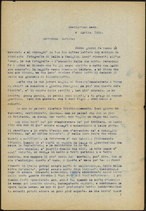Bartolomeo Vanzetti typed letter (copy) to Luigia Vanzetti, Charlestown, 4 April 1922