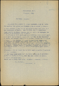 Bartolomeo Vanzetti typed letter (copy) to Luigia Vanzetti, [Charlestown], 5 July 1922