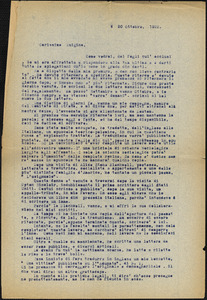 Bartolomeo Vanzetti typed letter (copy) to Luigia Vanzetti, [Charlestown], 20 October 1922