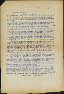 Bartolomeo Vanzetti typed letter (copy) to Luigia Vanzetti, [Charlestown], 9 February 1923