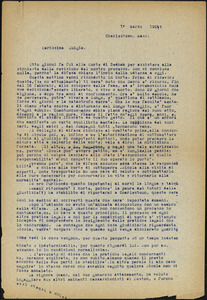 Bartolomeo Vanzetti typed letter (copy) to Luigia Vanzetti, Charlestown, 15 March 1923
