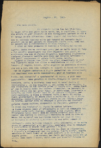 Bartolomeo Vanzetti typed letter (copy) to Luigia Vanzetti, [Charlestown], 28 July 1923