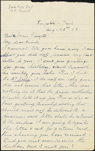 Kate M. Dial autographed letter signed to Bartolomeo Vanzetti, Kingston, Wash., 25 August 1923