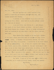 Bartolomeo Vanzetti typed letter (copy) to [Cerise Jack], [Charlestown], 3 October 1923