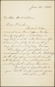 Bartolomeo Vanzetti autographed note signed to Mrs. M. O&#39;Sullivan, [Charlestown], 21 June 1924