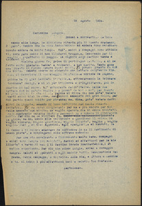 Bartolomeo Vanzetti typed letter (copy) to Luigia Vanzetti, [Charlestown], 18 August 1924