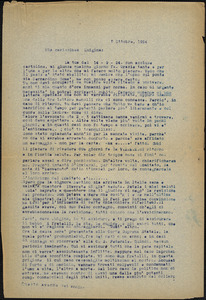 Bartolomeo Vanzetti typed letter (copy) to Luigia Vanzetti, [Charlestown], 6 October 1924