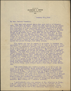 Eugene V. Debs typed letter signed to Bartolomeo Vanzetti, Terre-Haute, Ind., 8 January 1925