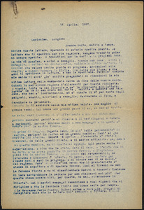 Bartolomeo Vanzetti typed letter (copy) to Luigia Vanzetti, [Bridgewater Hospital for the State Criminally Insane], 15 April 1925