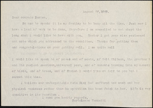Bartolomeo Vanzetti typed letter (copy) to Irene Benton, [Charlestown], 26 August 1925